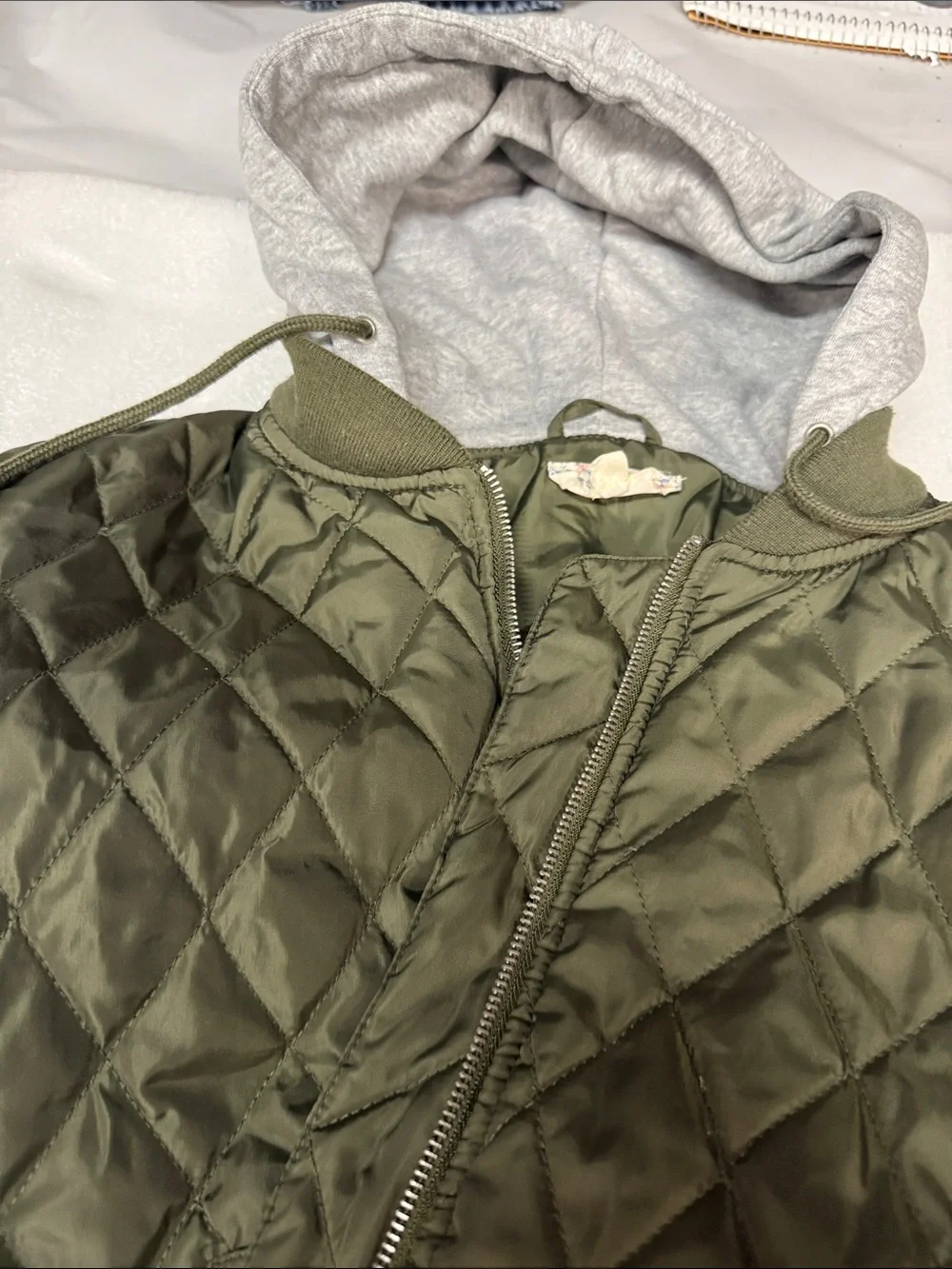 Pink Republic Olive Quilted Hooded Bomber Jacket